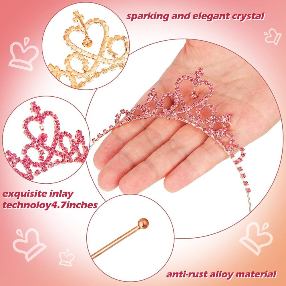 2 Pack Princess Crown Tiara Crystal Headband Crown for Girls Women Heart Rhinest - Picture 5 of 7